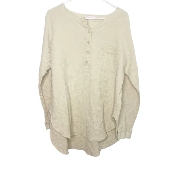 Pink Lily knit waffle knit gauzy shirt tan cream size XL k - Picture 3 of 6